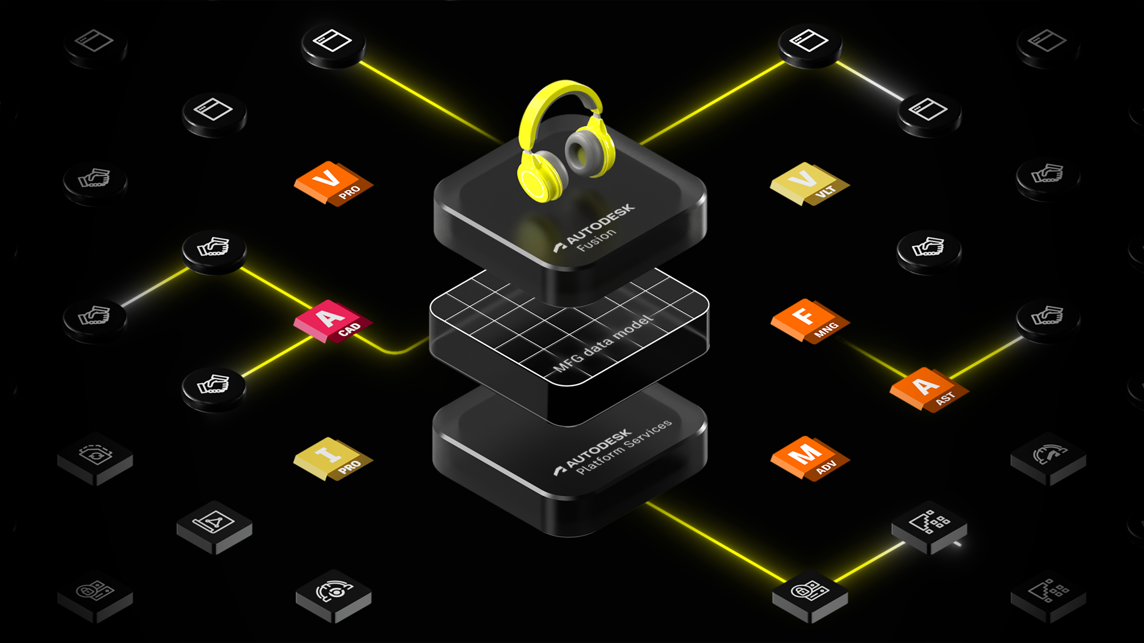  Icons and symbols representing Autodesk Fusion