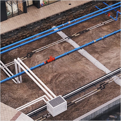 Water distribution network underground view