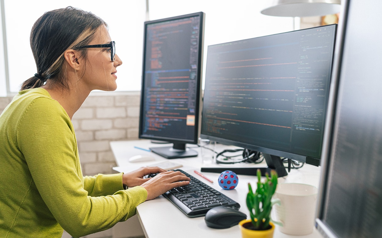an engineer works at the computer 
