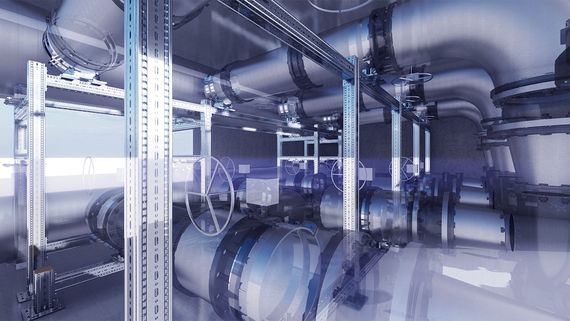 3D Modell von Leitungen und Befestigungssystemen