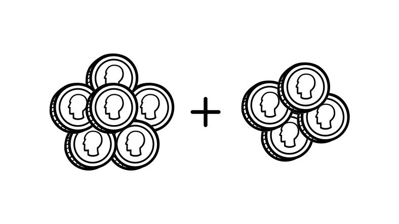 zwei Gruppen von Tokens mit einem Plus-Symbol dazwischen