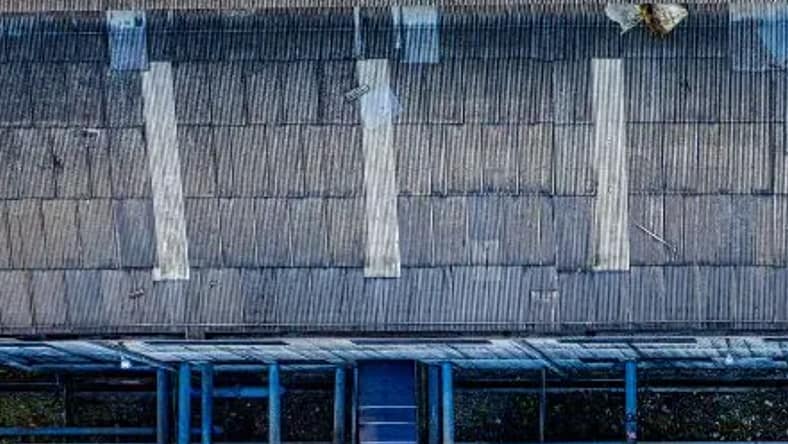 an aerial view of a industrial wastewater plant