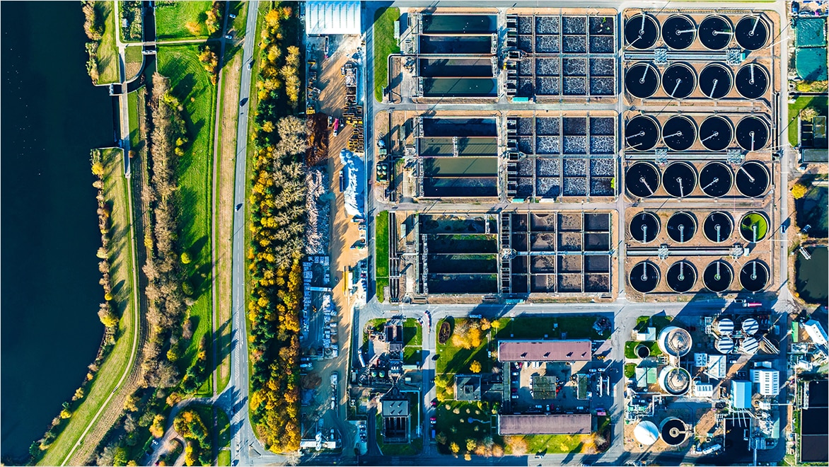aerial view of entire water treatment plant