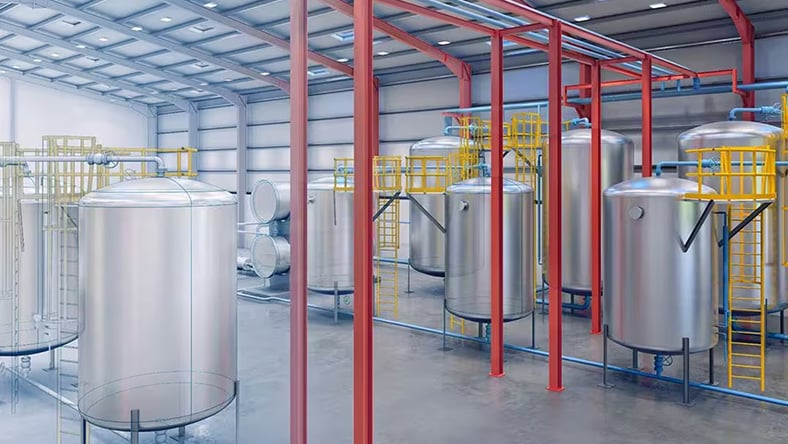 a 3d BIM model of the inside of a water treatment facility