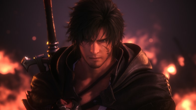 Warrior in fiery setting