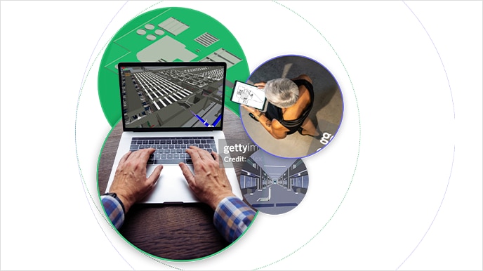 engineer viewing treatment plant design render on a laptop