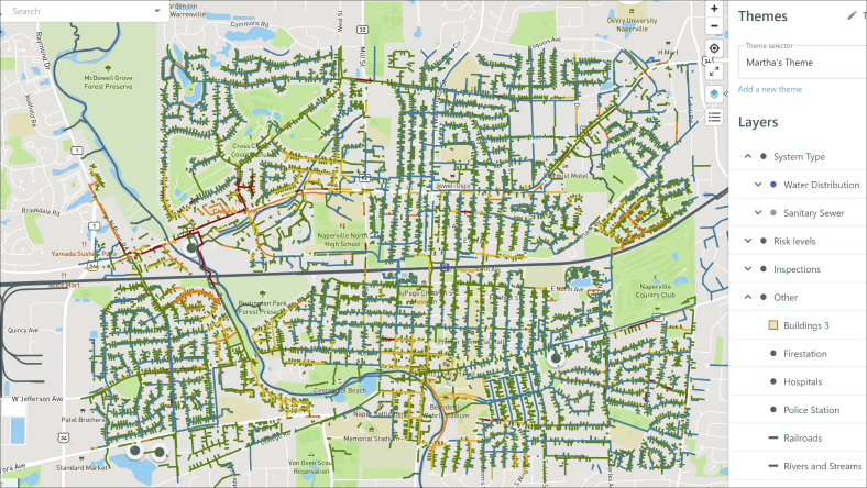 pipe data visualized within an ArcGIS map