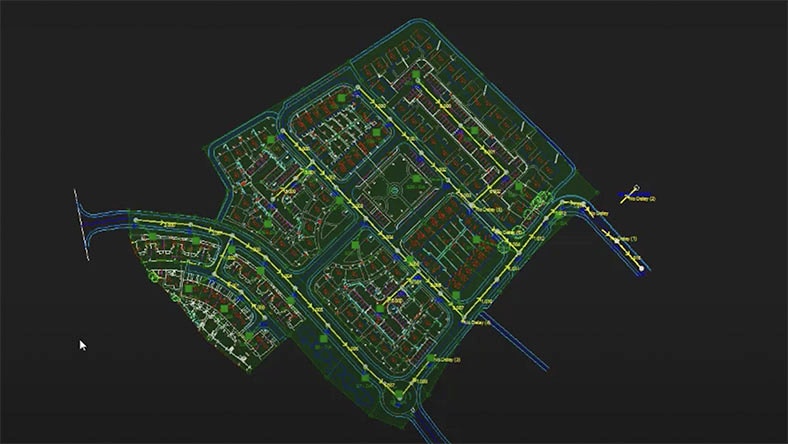 An InfoDrainage user interface, where the user is analyzing drainage behaviour on a catchment model.