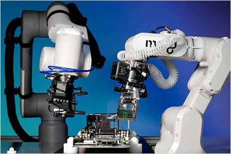 Black and white robotic arms created by Molg