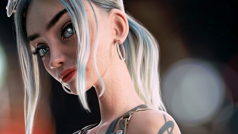 Side angle view of blond girl with ponytail