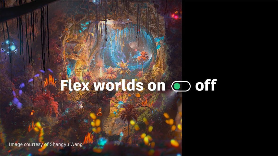 Toggle button in on position on top of a colourful world