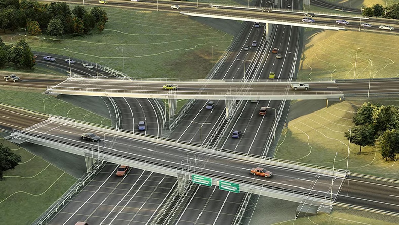 Illustration of a construction site with workers and machinery, showcasing a large building project in progress, with blueprints and safety equipment visible
