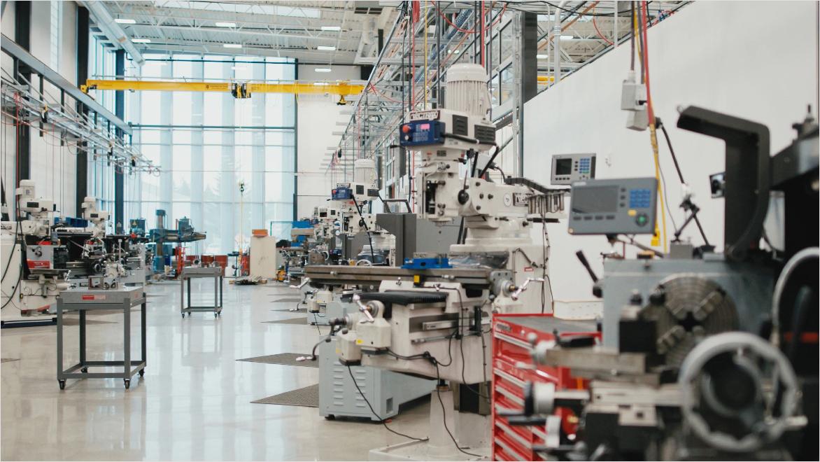 A technology lab filled with machines at Clover Park Technical College (CPTC) in Lakewood, Washington.