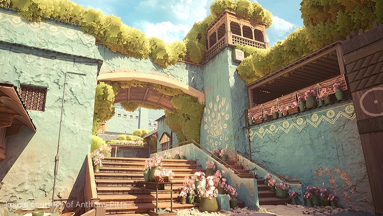 malerisches Dorf einer blauen Ortschaft