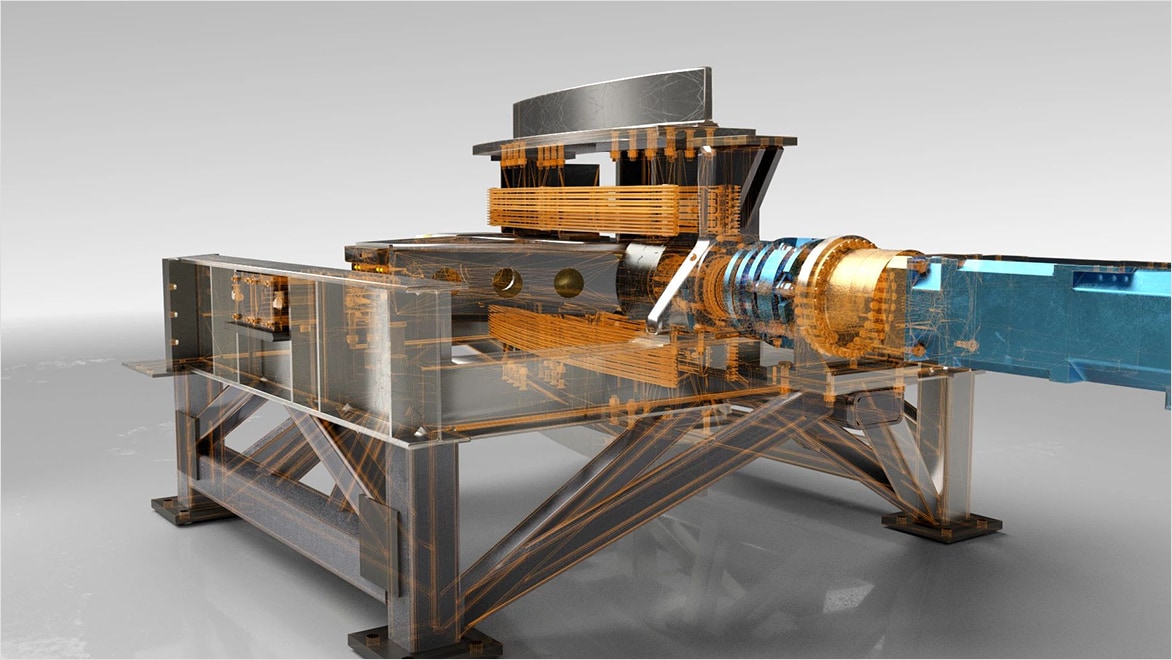 Engineers analyzing manufacturing data on tablet.