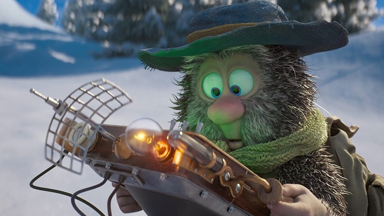 A still of Solan character looking at tracking gadget. From The Nordic Christmas Hour TV special, made by Qvisten Animation