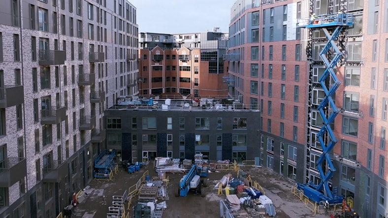 Urban apartment complex under construction