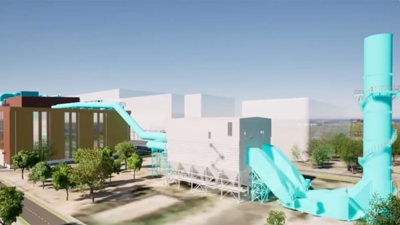 Rendered exterior view of the Baosteel electric furnace manufacturing plant