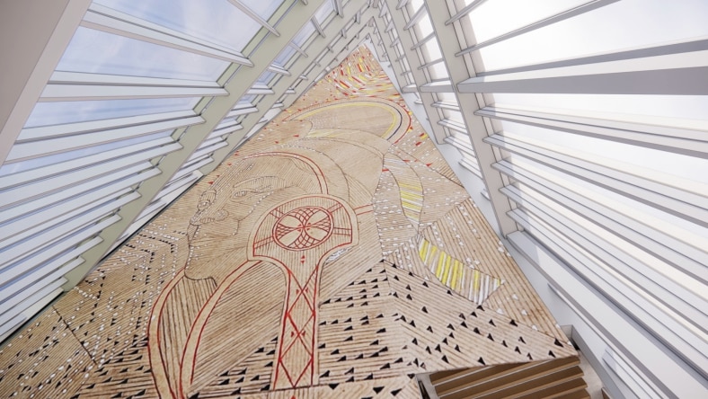 Interior facade of the New Government Quarter building in Oslo, Norway