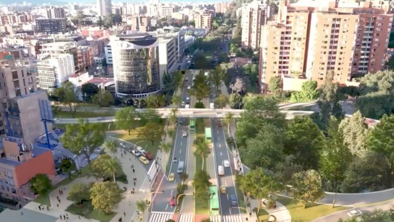 Aerial view of new roadway infrastructure in Bogotá, Colombia