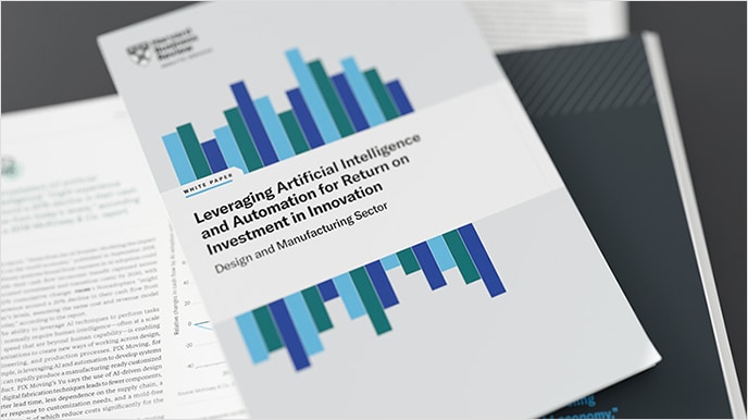 Cover of report produced by HBR, "Leveraging artificial intelligence and automation for return on investment in innovation"