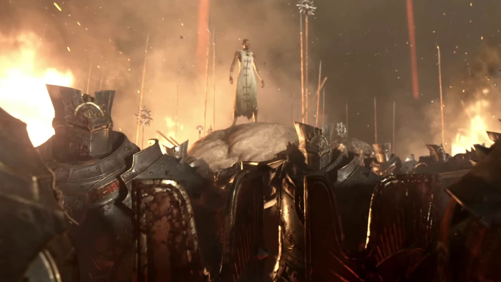 Soldiers standing in formation, preparing for battle.