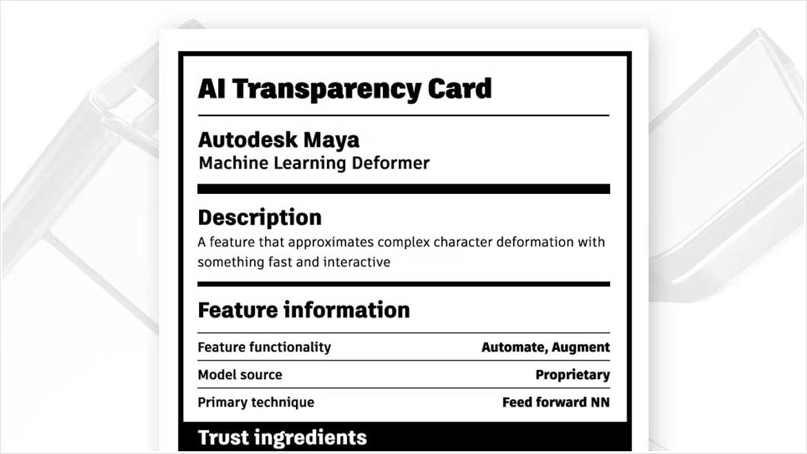 AI Transparency Card for Machine learning deformer in Autodesk Maya