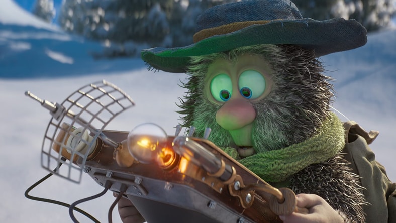 Animierter Igel mit Blick auf ein elektronisches Gerät