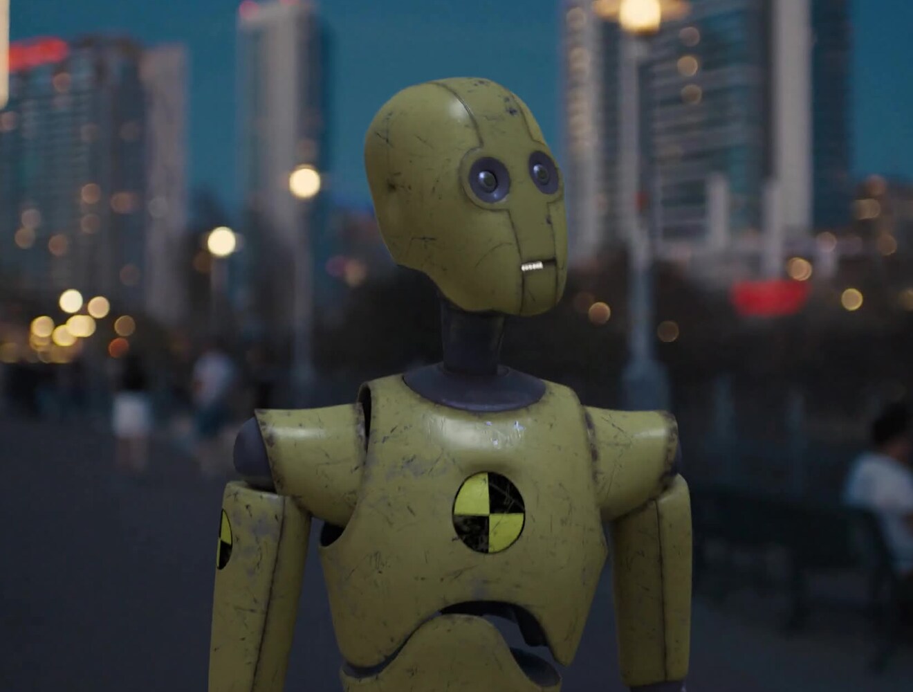 Yellow robot in city