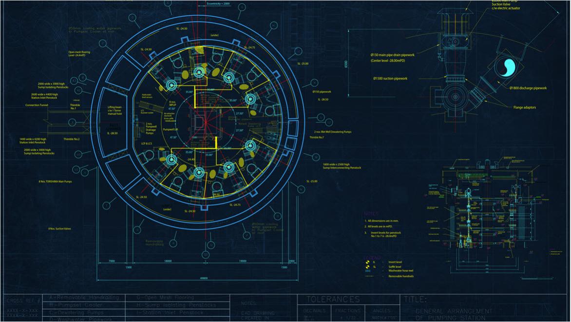 CAD drawing of a pumping station created in AutoCAD LT.