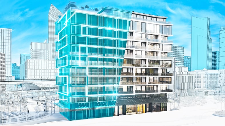 image of a building duplicated into two