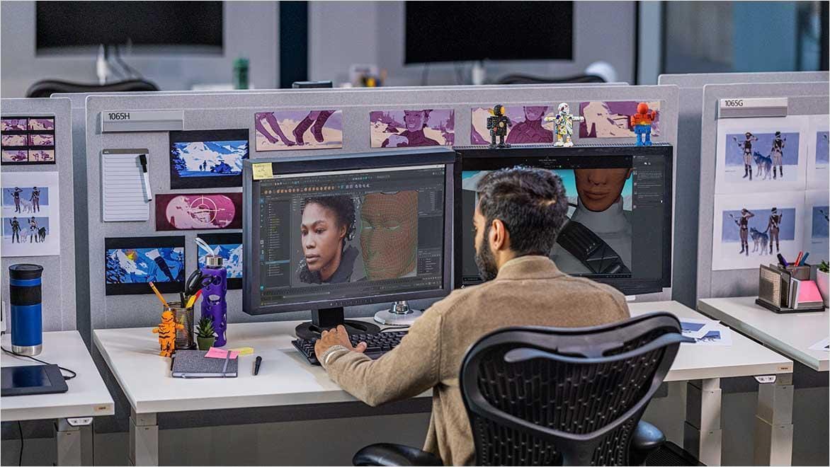 Artist working in a media and entertainment studio.