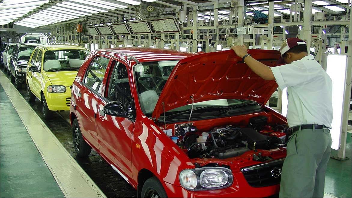 Production line of Maruti Suzuki, the leading car manufacturer facility at Gurgaon, Haryana in India