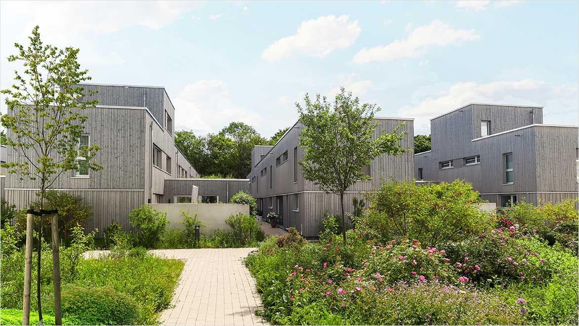 Residential area with ecological and sustainable green residential buildings