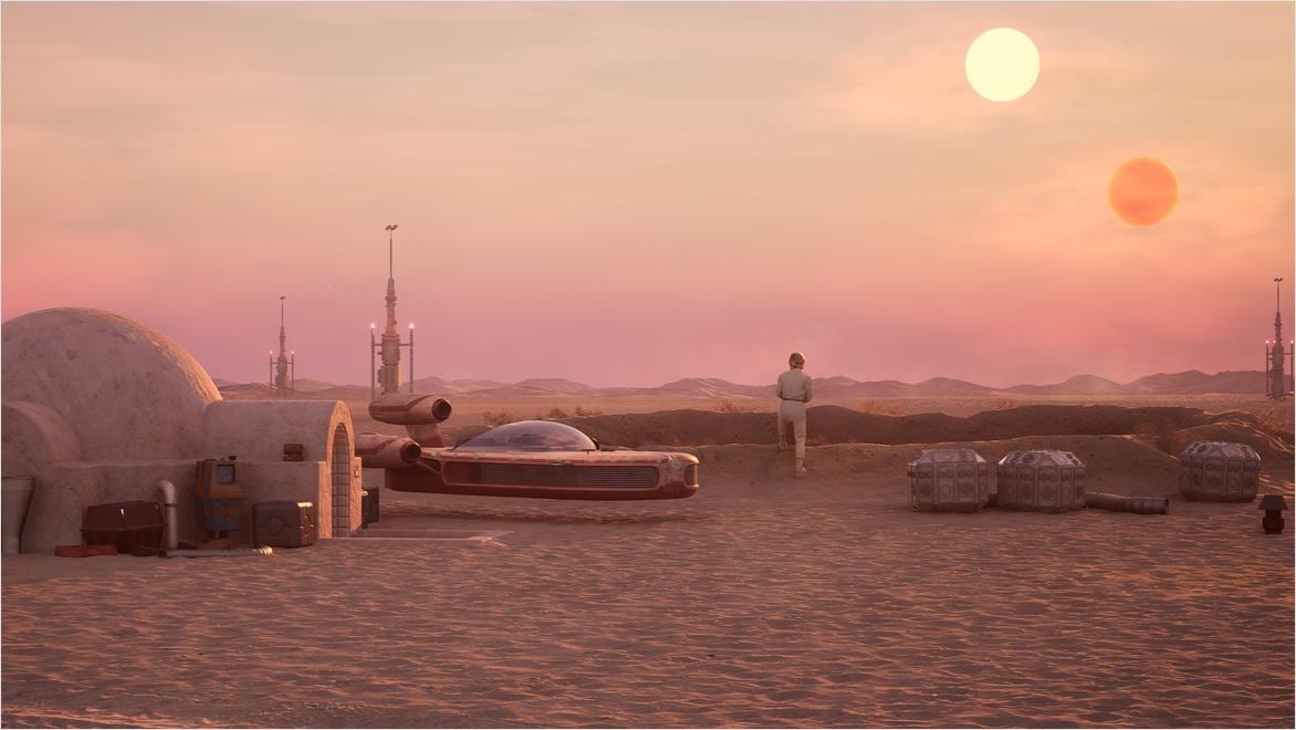 Scène interplanétaire avec un astronaute regardant au loin