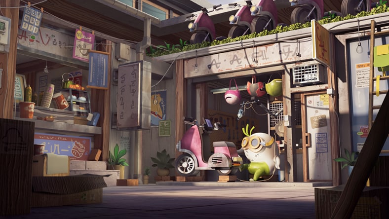 Animated character in a city environment made.