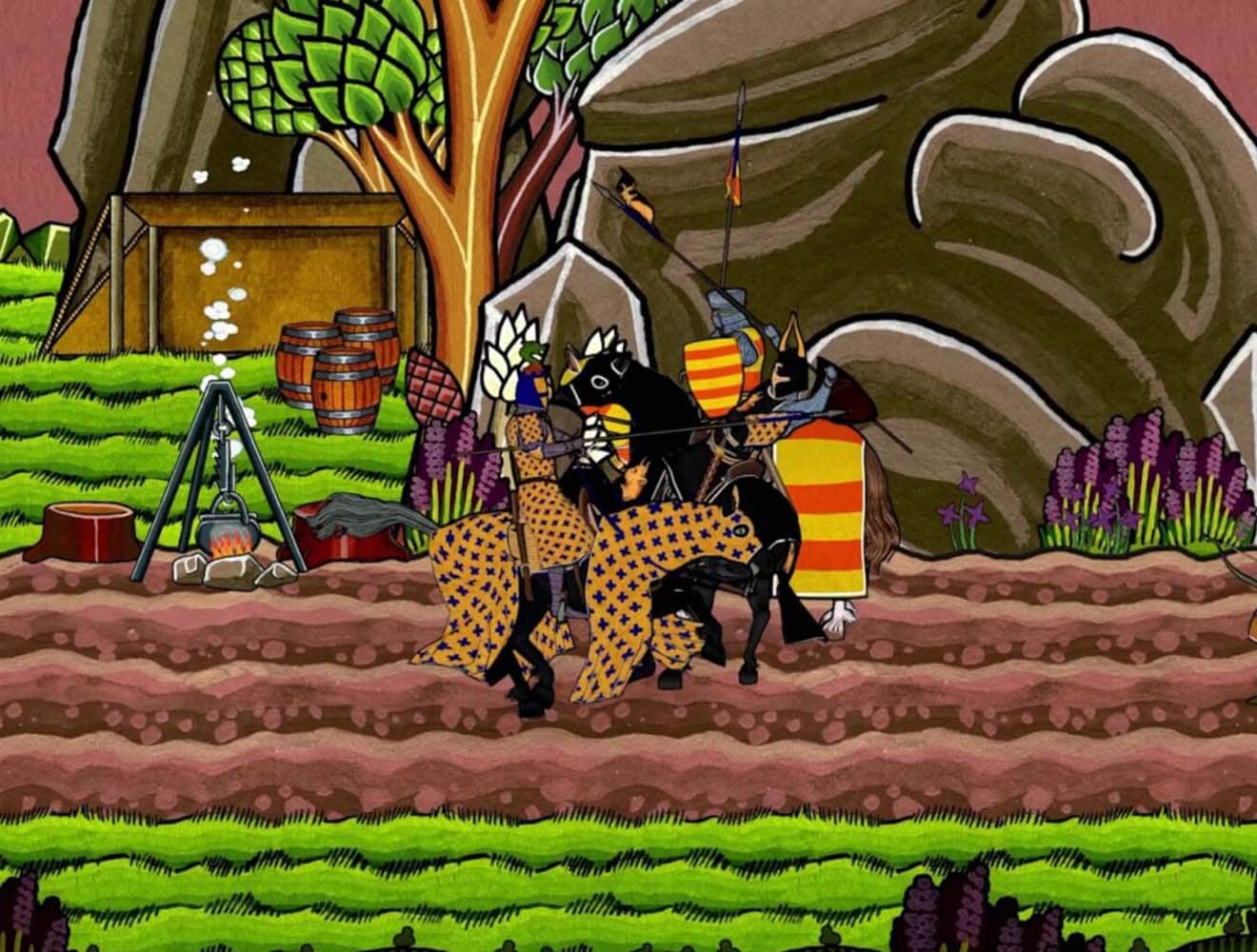 Medieval knight scene in illustrated art style