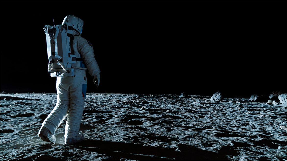 An astronaut walking on the moon