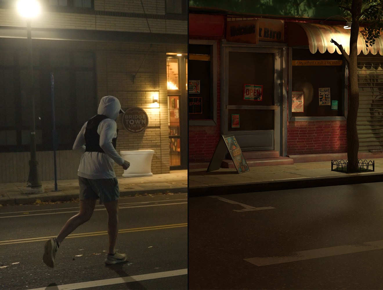 The comparison highlights the differences between real-world photography and computer-generated imagery