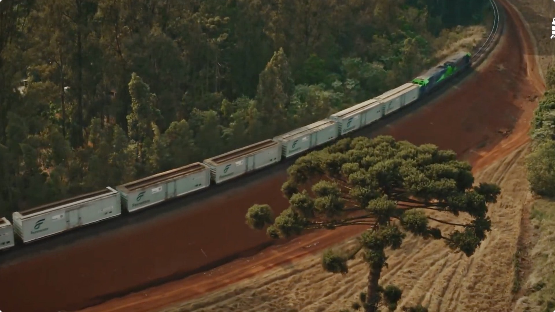 Aerial view of new railway in a Brazilian forest