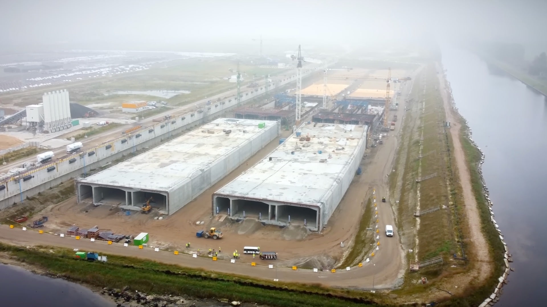 Aerial view of the Oosterweel Link roadway system in Antwerp, Belgium in early stages of construction
