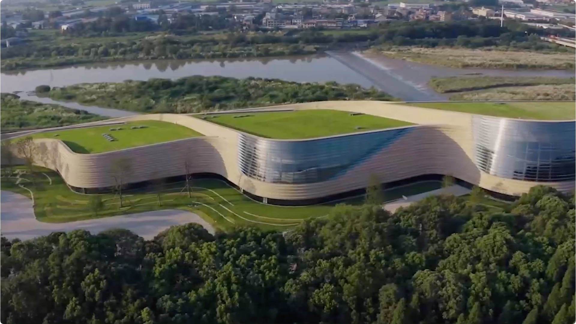 Aerial view of the modern and integral design of Sanxindui Museum in China