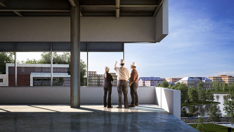 Walk through on hospital construction project under construction using BIM to make decisions for curtain wall attachment.