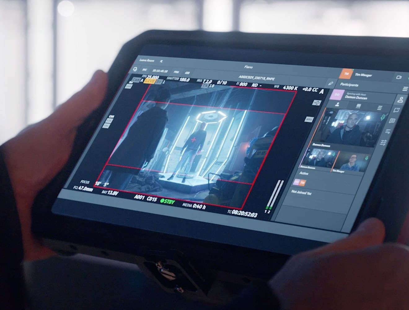 A monitor displaying a shot in Flow Capture for sharing.
