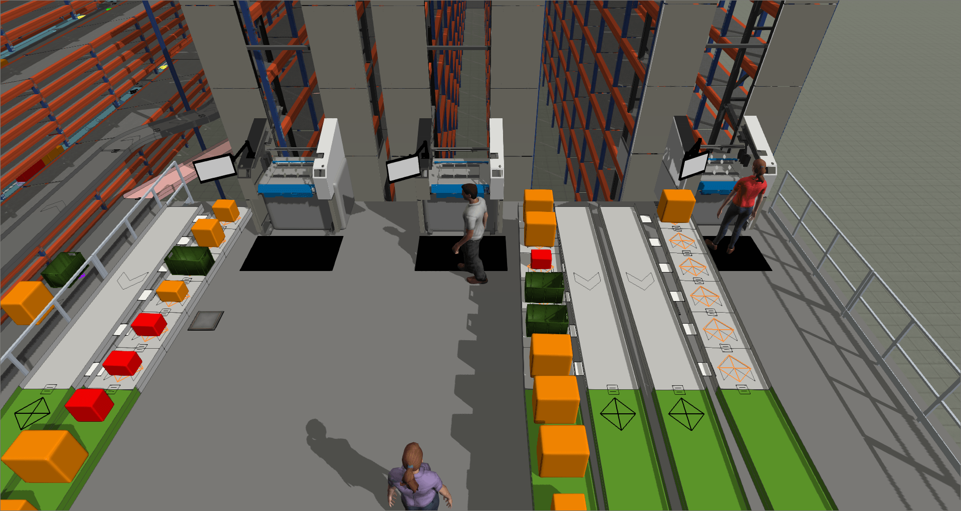 Autodesk FlexSim screenshot of warehouse simulation