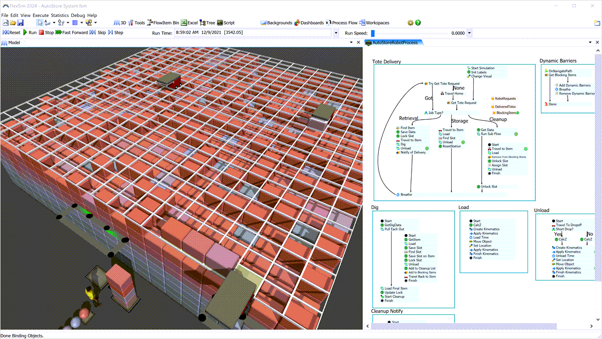 Autodesk FlexSim high density grid storage