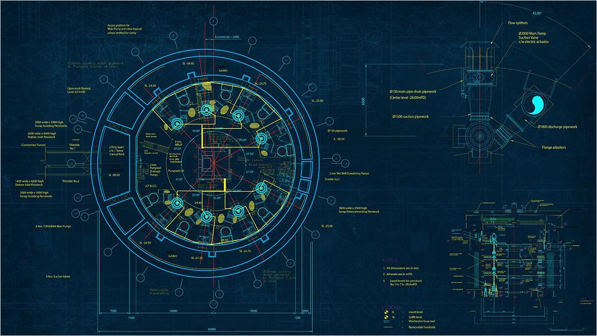 CAD drawing of a pumping station created in