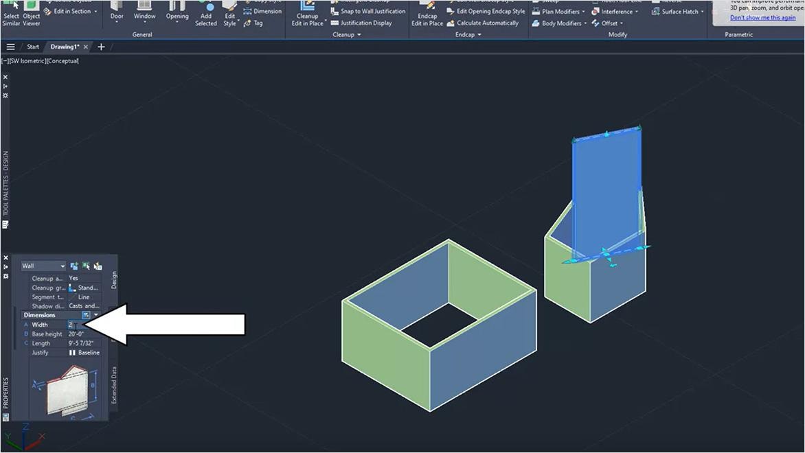 AutoCAD 3d model showing wall openings.