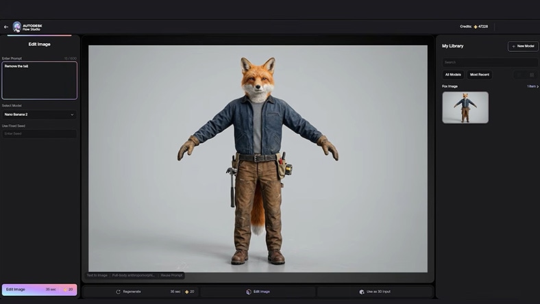 AI-generated fox character in Flow Studio.