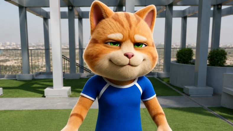 AI 3D character generation of a cat athlete